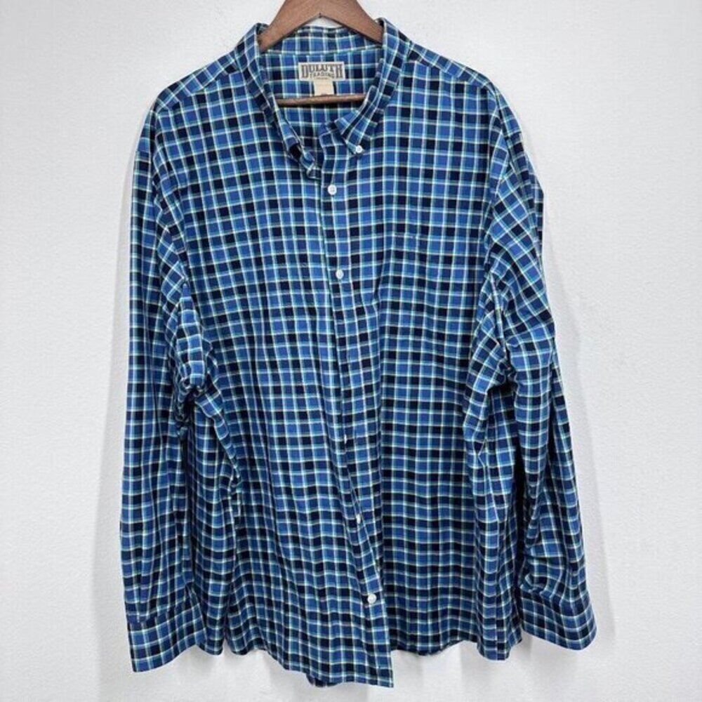 Duluth Trading Co Men's 4XL Blue Gold Checkered Button Down Dress Shirt Casual